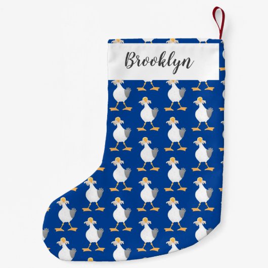 Funny seagull met Franse frieten cartoon Kleine Kerstsok (Achterkant)