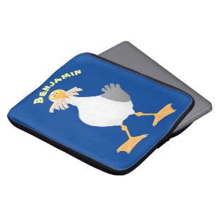Funny seagull met Franse frieten cartoon Laptop Sleeve