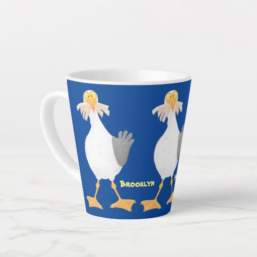 Funny seagull met Franse frieten cartoon Latte Mok (Linkerhoek)