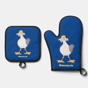 Funny seagull met Franse frieten cartoon Ovenwant & Pannenlap Set