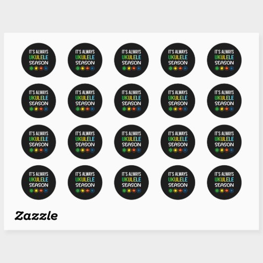 Funny Season Ukulele  Ronde Sticker (Vel)