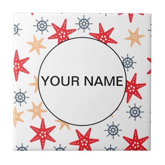 Funny Seastars and Steerwheels Pattern Tegeltje (Voorkant)