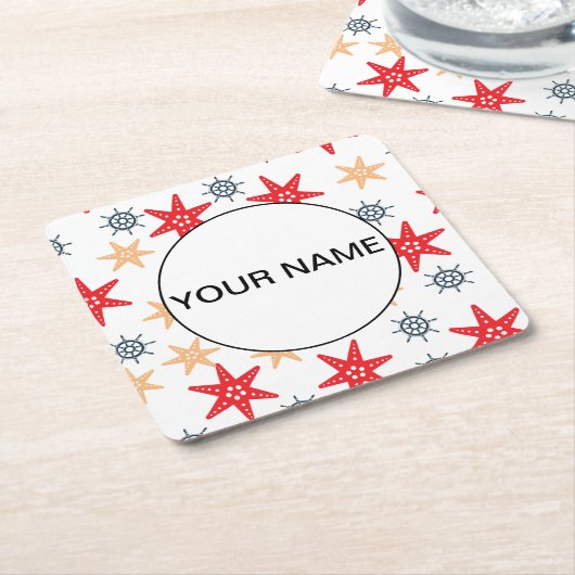 Funny Seastars and Steerwheels Pattern Vierkante Kartonnen Onderzetter (Schuin)