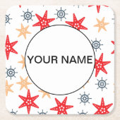 Funny Seastars and Steerwheels Pattern Vierkante Kartonnen Onderzetter (Voorkant)