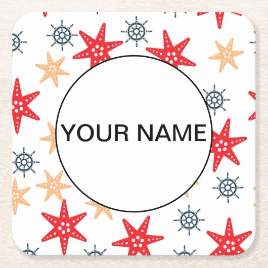 Funny Seastars and Steerwheels Pattern Vierkante Kartonnen Onderzetter (Voorkant)