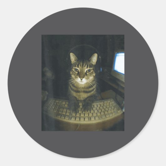Funny Serious Gamer Cat Lovers Stud Kitty Cat Meme Ronde Sticker (Voorkant)