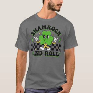 Funny Shamrock and Roll Happy St Patricks Day Chec T-shirt