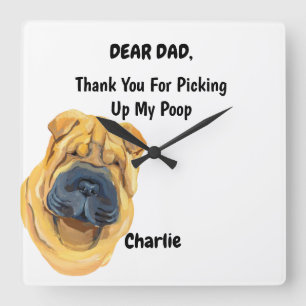 Funny Shar pei Dog Dad Waterverf Canine Art Vierkante Klok