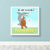 Funny Shark and Beer Invincible Wrapped Canvas Afdruk (Insitu (Houten vloer))