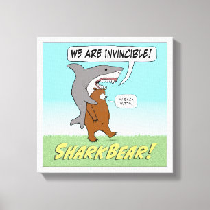 Funny Shark and Beer Invincible Wrapped Canvas Afdruk