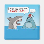 Funny Shark and Manatee Claus Christmas Magnet (Devant)