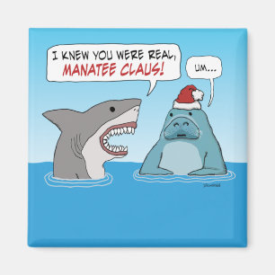 Funny Shark and Manatee Claus Christmas Magnet Magneet