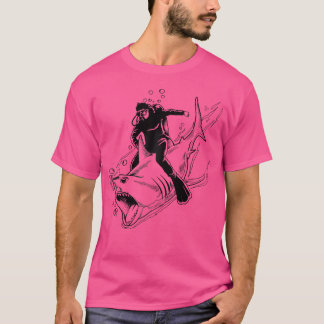 Funny Shark and Scuba Diving Diver and Snorkeling T-shirt