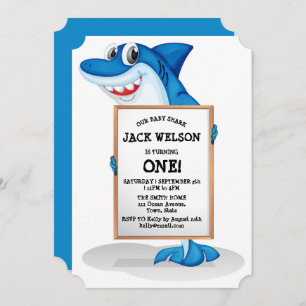 Funny Shark Birthday Party Invitation Kaart