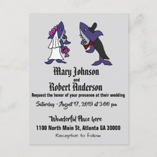 Funny Shark Bride and Groom Wedding Invitation Uitnodiging Briefkaart