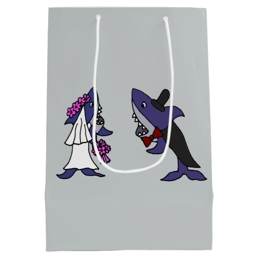 Funny Shark Bride en Groom Gift Bag Medium Cadeauzakje (Achterkant)