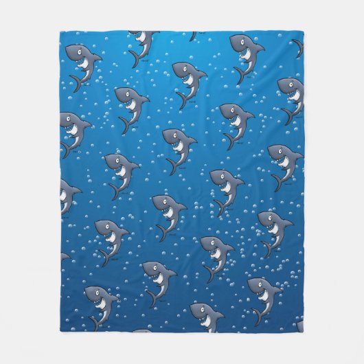 Funny Shark Cartoon Blue Bubbles Fleece Deken (Voorkant)