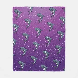 Funny Shark Cartoon Paarse bubbels Fleece Deken
