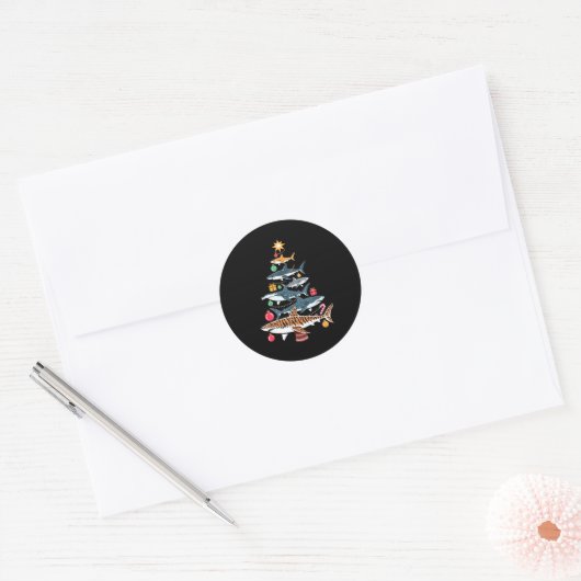 Funny Shark Christmas Tree  Ronde Sticker (Envelop)