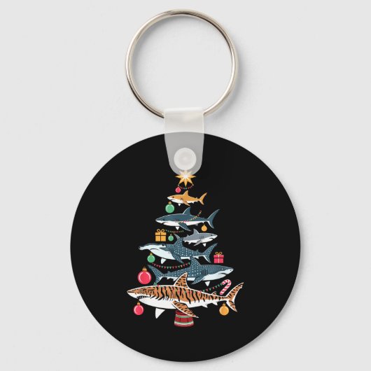 Funny Shark Christmas Tree  Sleutelhanger (Voorkant)