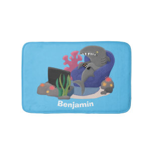 Funny shark die tv-cartoon bekijkt badmat
