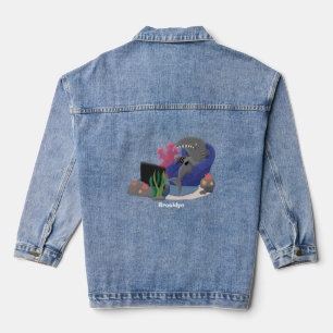 Funny shark die tv-cartoon bekijkt denim jacket