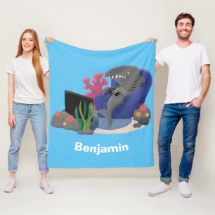 Funny shark die tv-cartoon bekijkt fleece deken
