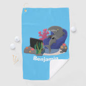 Funny shark die tv-cartoon bekijkt golfhanddoek (Insitu)