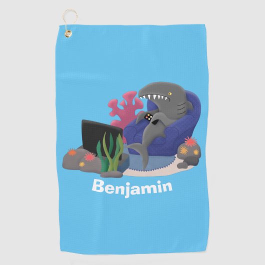 Funny shark die tv-cartoon bekijkt golfhanddoek (Voorkant)