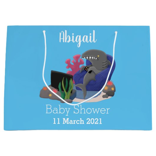 Funny shark die tv-cartoon bekijkt groot cadeauzakje (Voorkant)