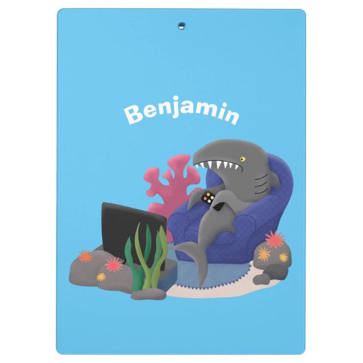Funny shark die tv-cartoon bekijkt klembord (Achterkant)