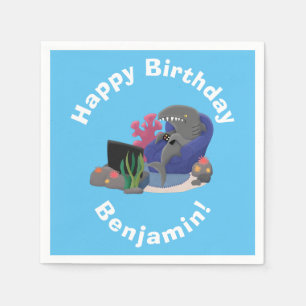 Funny shark die tv-cartoon bekijkt servet