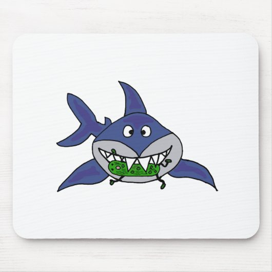 Funny Shark Eating Man Cartoon Muismat (Voorkant)
