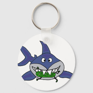 Funny Shark Eating Man Cartoon Sleutelhanger
