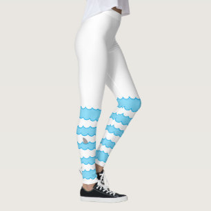 Funny Shark Fin on Water Illustration Leggings