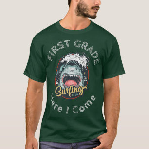 Funny Shark First Grade, hier kom ik Kinder terug T-shirt