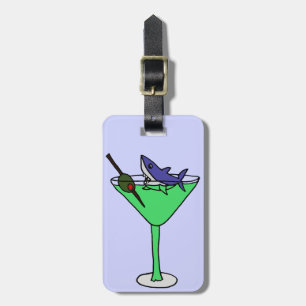 Funny Shark in Green Martini Glass Bagagelabel