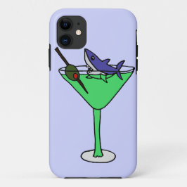 Funny Shark in Green Martini Glass iPhone 11 Hoesje