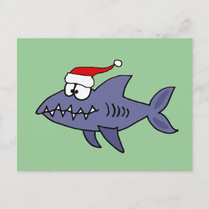 Funny Shark in Santa Hat-kerstkunst Feestdagenkaart