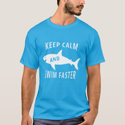 Funny Shark Keep Calm en Swim Fast Mannen T-shirt (Voorkant)