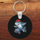 Funny Shark On Roller Skates Cute Cool Skater Anim Sleutelhanger (Voorkant)