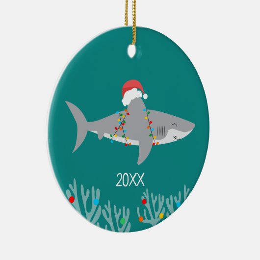 Funny Shark Round-kerstversiering Keramisch Ornament (Rechts)