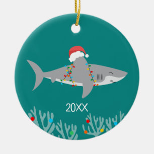 Funny Shark Round-kerstversiering Keramisch Ornament
