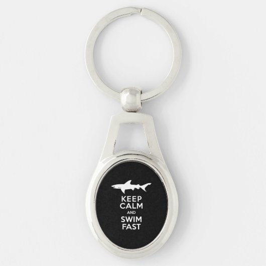 Funny Shark Warning - Houd kalm en snel zwemmen Sleutelhanger (Voorkant)