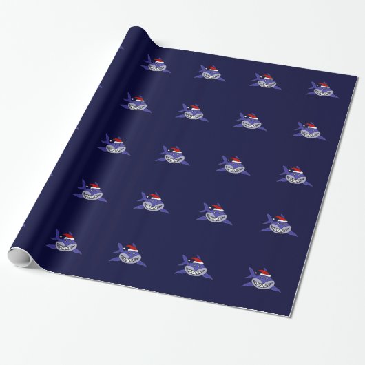 Funny Shark Wearing Santa Hat Kerstworp Cadeaupapier (Uitgerold)