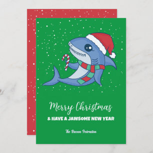 Funny Shark Winter Holiday Merry Kerstmis Feestdagenkaart