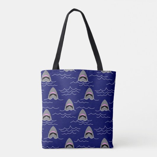 Funny Sharks and Ocean Waves Patterned Blue Draagtas (Achterkant)