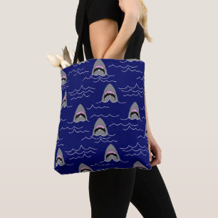 Funny Sharks and Ocean Waves Patterned Blue Draagtas