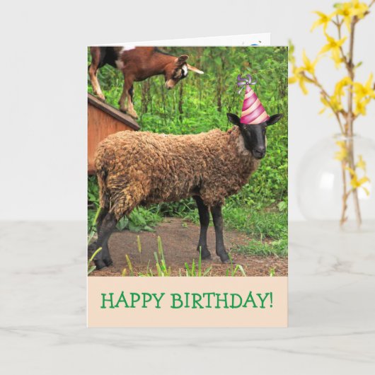Funny Sheep and Goat Birthday Kaart (Gele Bloem)