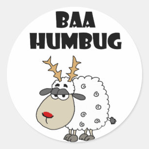Funny Sheep Bah Humbug Kerstmis Cartoon Ronde Sticker